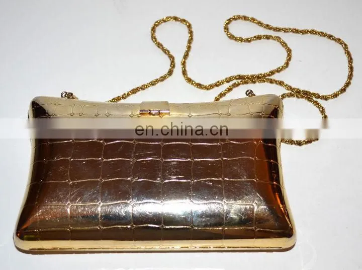 Brass Engraved Gold Clutch Bag with Velvet Interior