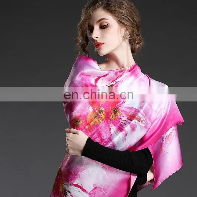 Purple silk square scarf for women factory wholesale