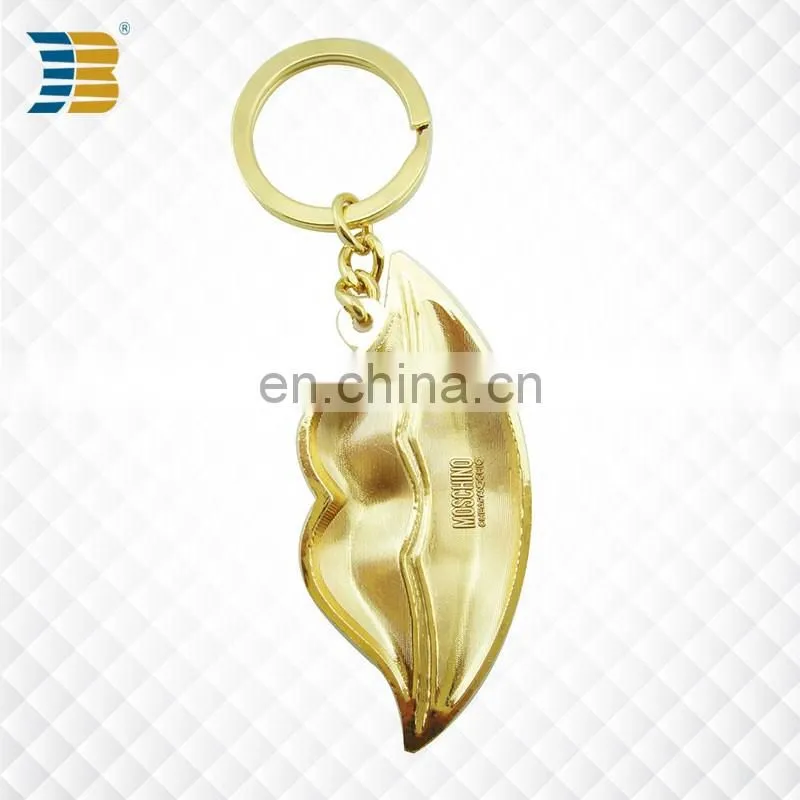 lip shape custom made metal gold plating keychain