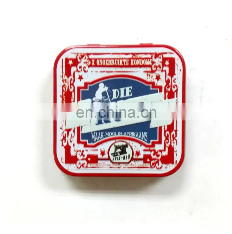 Red square earphone tin box