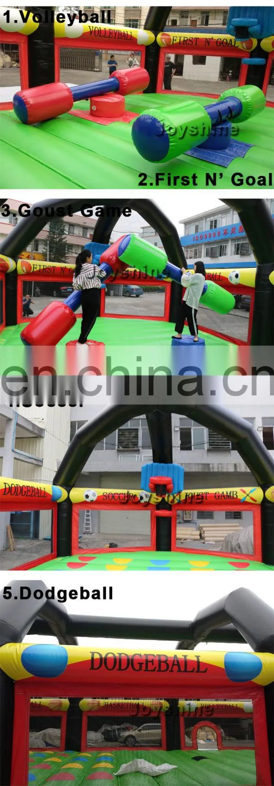 6 in 1 Inflatable Football Dodgeball Area Joust Twister Baseball Bounce House Field Cage Volleyball Game Court For Adult