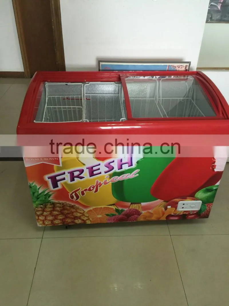 328L sliding glass door chest freezer for ice cream