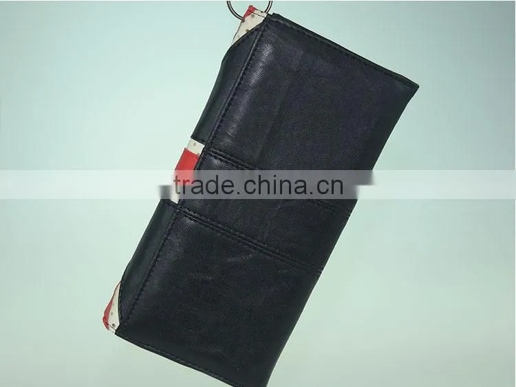 european leather chain slim wallet for women
