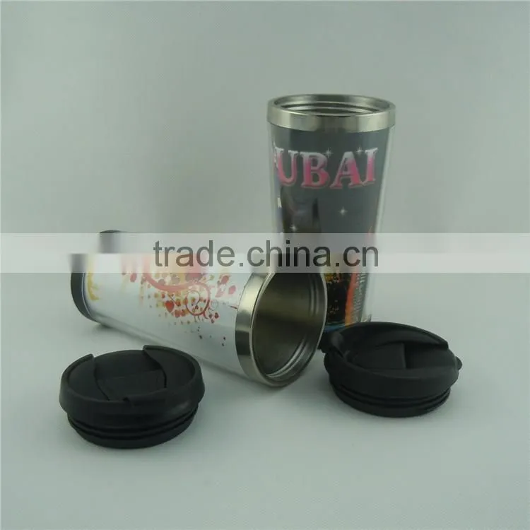 fashion design double wall steal inner PS outer travel mug with paper insert