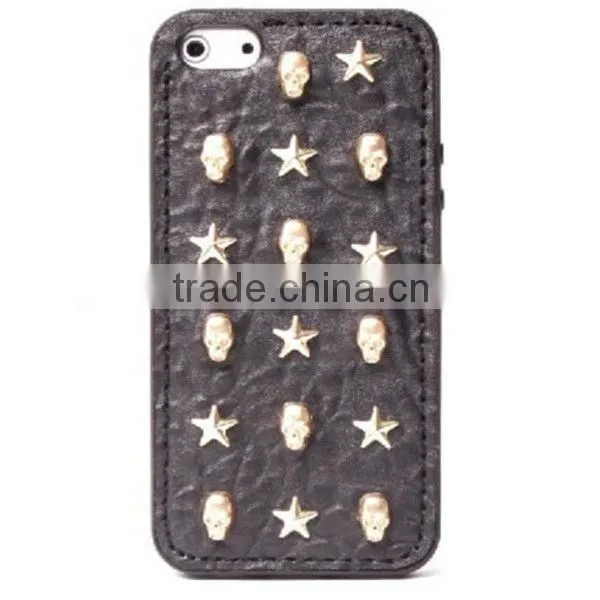 Hot Sale Fashion Metal Leather Case For IPhone5s Case with Retro Rivets
