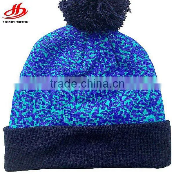 Custom designer jacquard pom pom knitted beanie