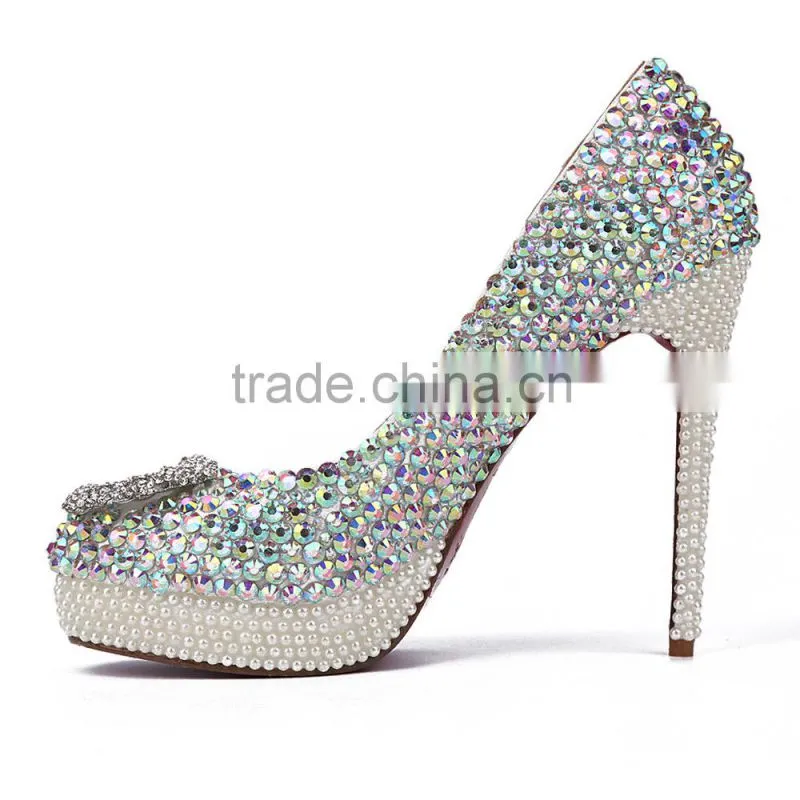 Nice Crystal Bridal High Heel Footwear, Women Fashion 2015 Wedding Leather Shoes Made by Hand
