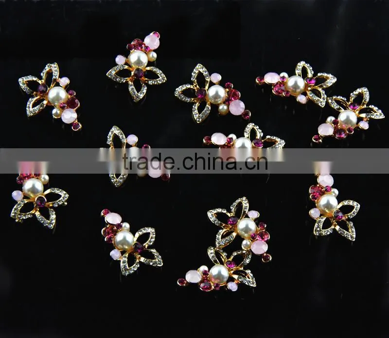 26MM Gold Plating Alloy Flower Pearl Crystal Rhinestone Button For Jewelry Garment Accessory