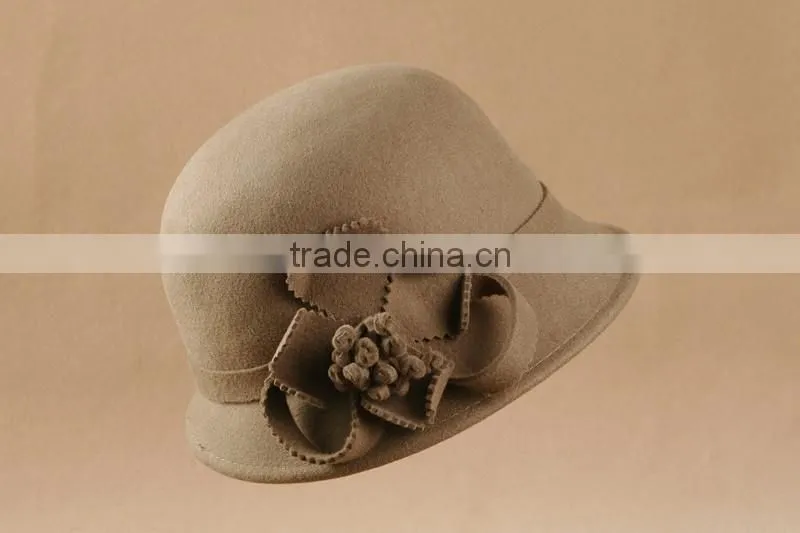 Elegant lady fashion woolen felt hat with ribbon