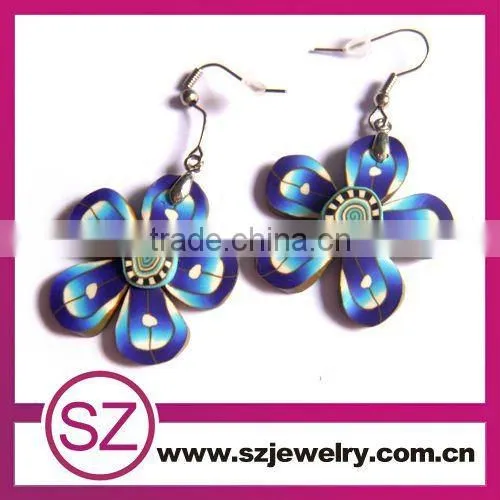 Popular polymer clay tear drop flower pattern dangle earring