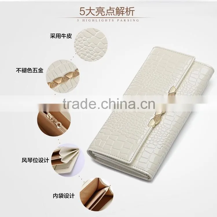 2016 New arrival women genuine leather wallet cowhide crocodile purse security ladies party clutches