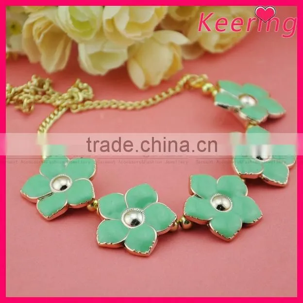 Wholesale turquoise flower design alloy statement necklace WNK-233