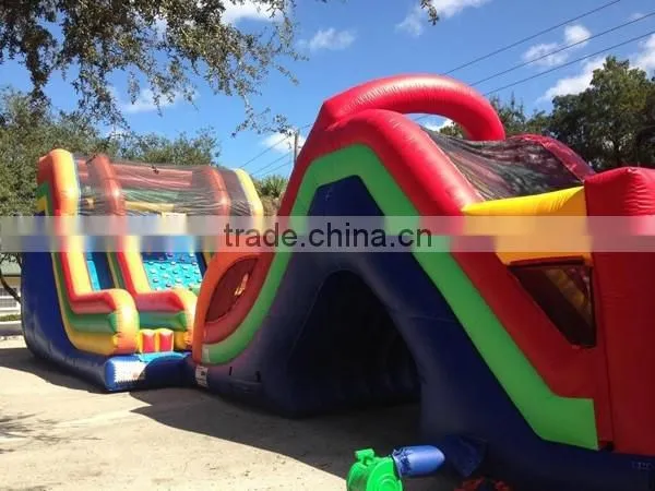 Commercial warrior dash inflatable obstacle course with 27 ft rock climb slide