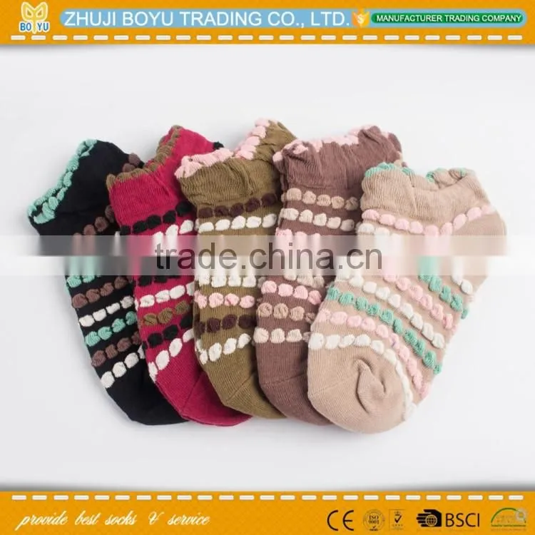 BY-161405 Lady's jacquard striped socks; Anti slip sweat socks wholesale