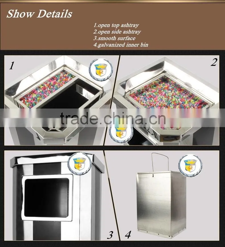shopping mall usage square ground stainless steel trash bin