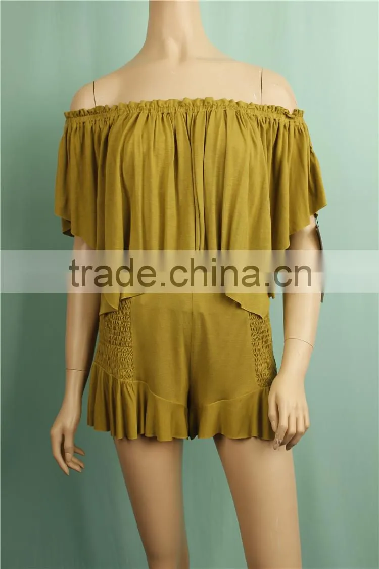 2016 S/S off shoulder tops and short pants rayon fabric women custom suit