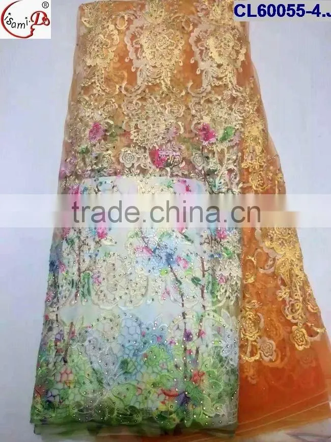 CL60055 New arrive good quality african tulle french lace with stones,shinning beads french lace