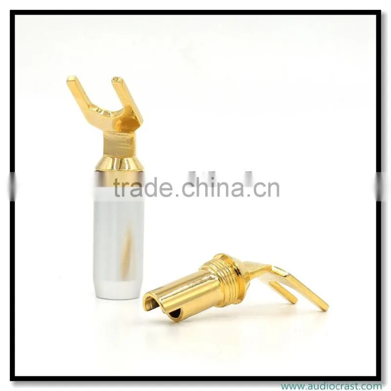 Golden Screw Locking Banana connector Speaker Spade fork plug