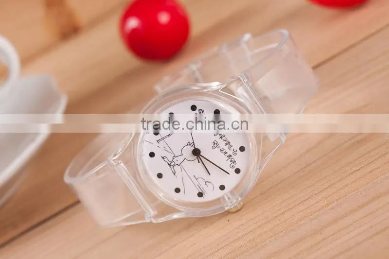 Stock!Wholesale Cheap New 2015 Fashion Korea Style High Quality Cute Rabbit Transparent Plastic Wrist Watch