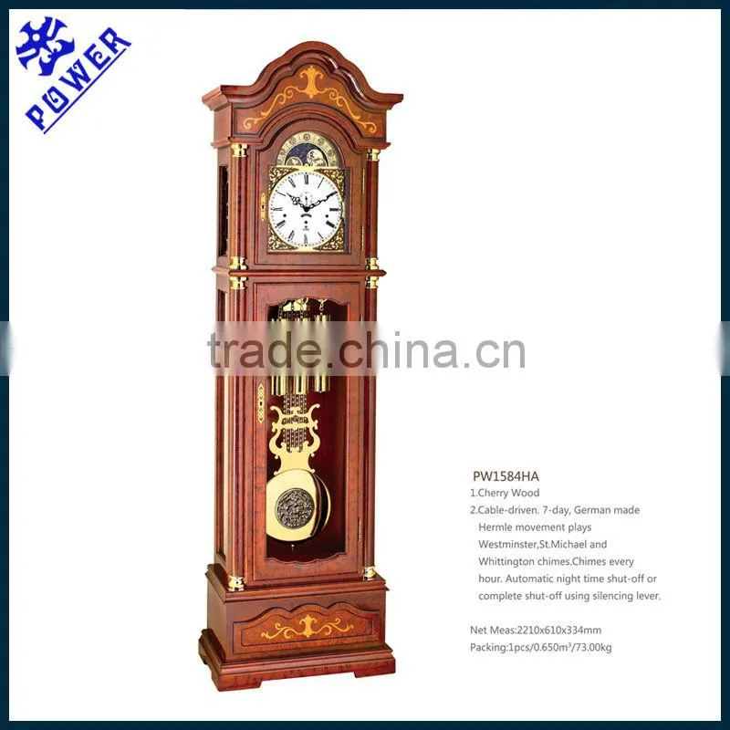 Cherry wood Grandfather clock White clock face and golden hammer case German made Hermle movement High quality PW1584HA