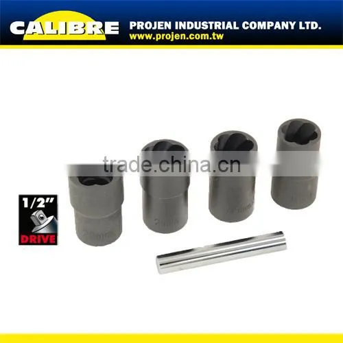 CALIBRE 1/2" Dr. 17-22mm X 4PC Wheel Lock Nut Removal Tool Kit Twist Socket Set