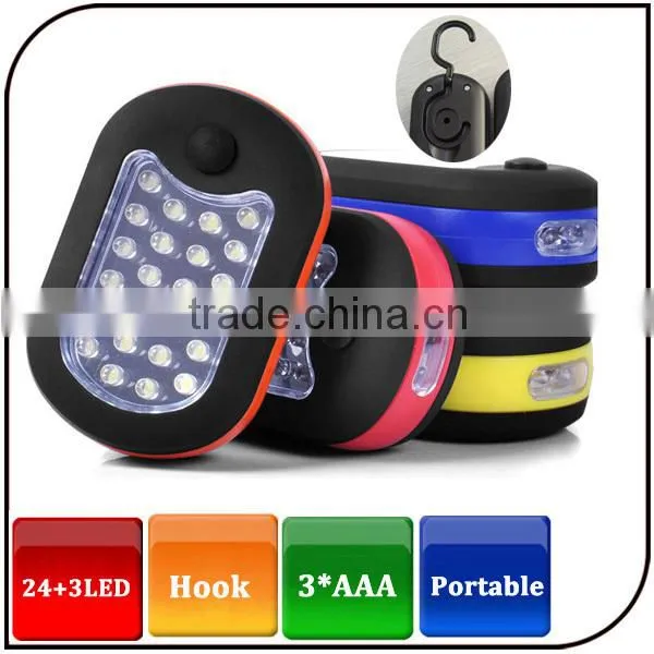 2 in1 24+3 Work Light Flashlight with Hook for Picnic Camping Outdoors