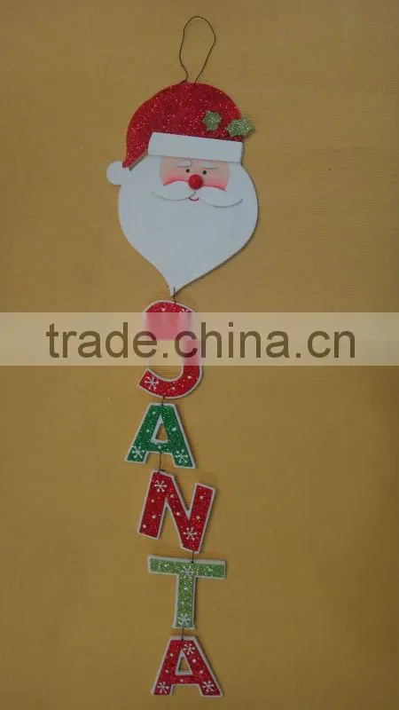 X'mas Santa decoration hanging Wooden board, OEM for PEACE BELIEVE MERRY CHRISTMAS