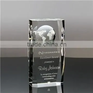 Crystal rugby trophies with player engraved for sport awards