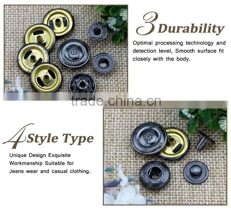 Gun metal garment accessory custom logo snap button for leather jacket
