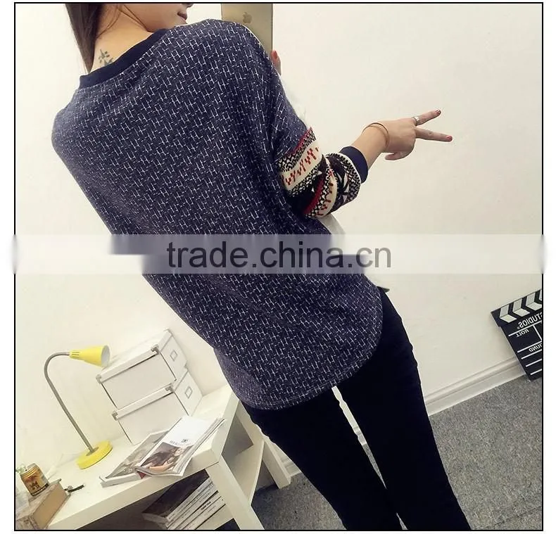 2016 Korea Fashion New Women's Long Sleeve tShirt Loose Patchwork Cotton Tops Lady Casual Blouse