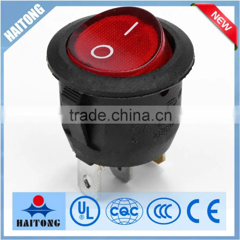 2 way 3pin round waterproof round rocker switch t85 with red lamp