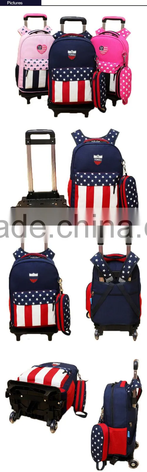 Enrich cartoon design kids trolley school bag with wheel