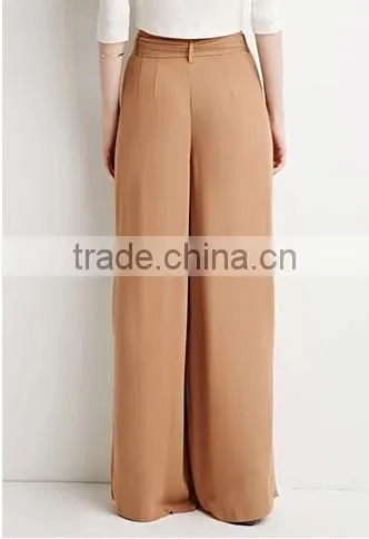 2015 New arrival china wholesale trousers fabric ,belted wide leg pants for woman