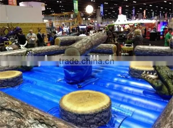 Inflatable log jump rodeo game / mechanical inflatable wipeout jump bouncer