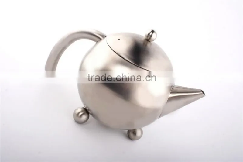stainless steel 18/8 round tea pot tablewares SGS/FDA/LFGB drinking water jug housewares tea kettle with three pearl legs