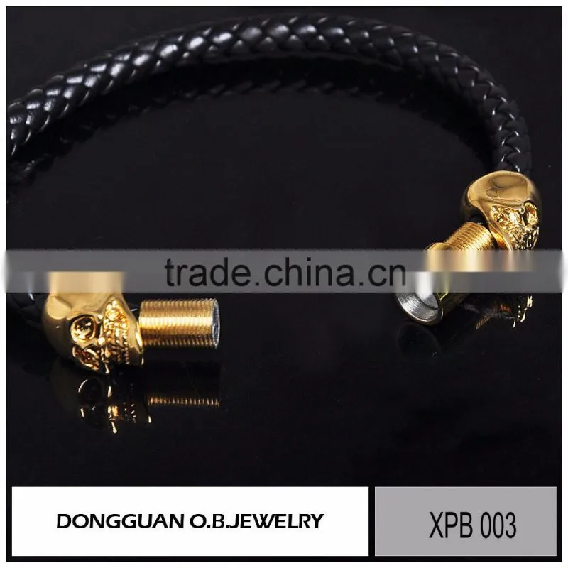 Couple leather stainless steel bracelet/skull bracelet jewelry wholesale