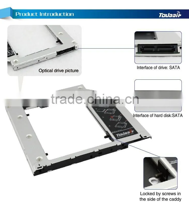 small remote control case SATA to SATA 2nd HDD HD HARD DRIVE Caddy for macbook CD/DVD-ROM Bay caddy with screwdriver