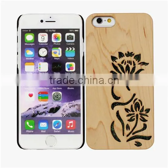 Beautiful Flower Hollow out Good hand feeling PC/TPU & wood two in one phone case for Iphone 6