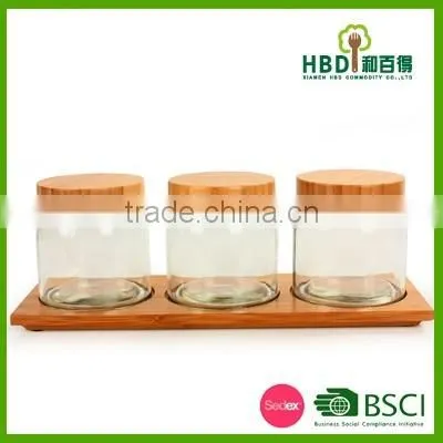 New Transparant glass jar/glass canister with airtight bamboo lid