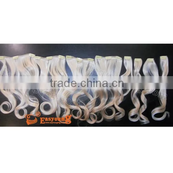 Body wave curly blonde synthetic hair extensions , clip in hair extensions