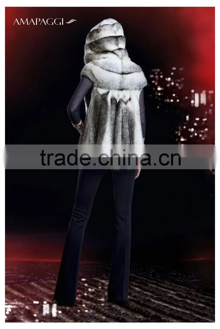 Precious winter women black cross mink fur vest with hat