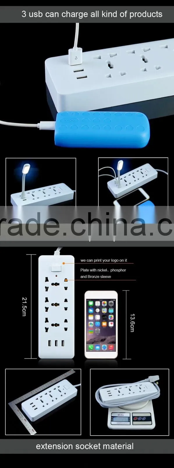 wearproof heat resistant universal schuko outlet multiple socket with 3 usb
