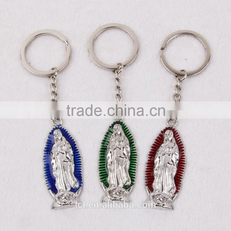2016 new design key chain ring custom key holder Our Lady of Guadalupe metal cross key chain split key ring clip wholesale