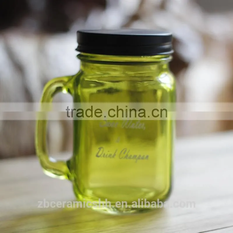 400ml Glass bottle mason jars with color painted wholesale with caps and straws