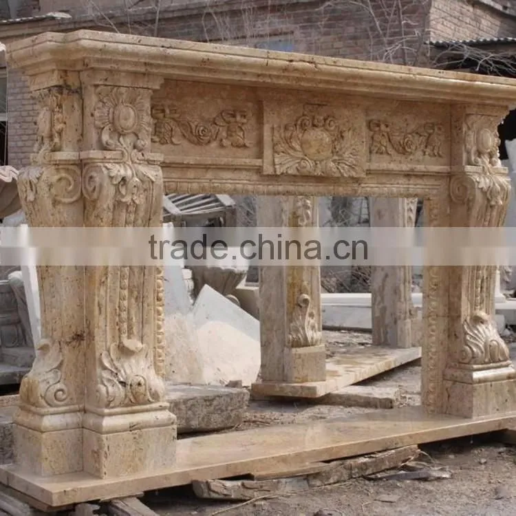 luxury home decoration marble stone carved gold fireplace mantel