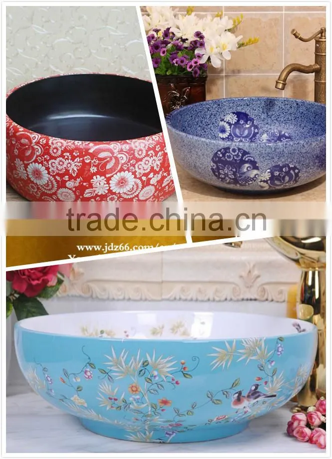 Classical round shaped red and black glaze ceramic kitchen sink