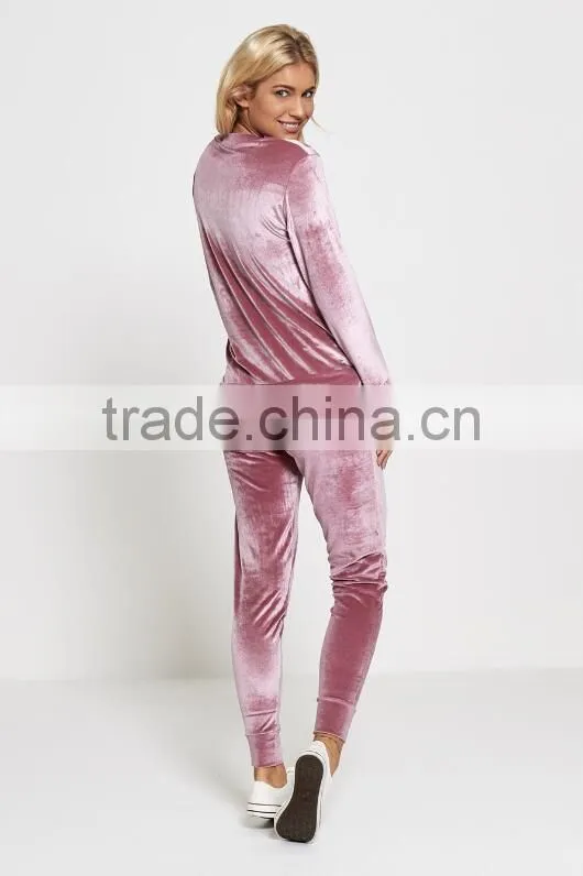 Custom Velour Tracksuits Elegant Lounge Wear Track Bottoms Gym Streetwear Sports Purple Velvet Tracksuit Wholesale