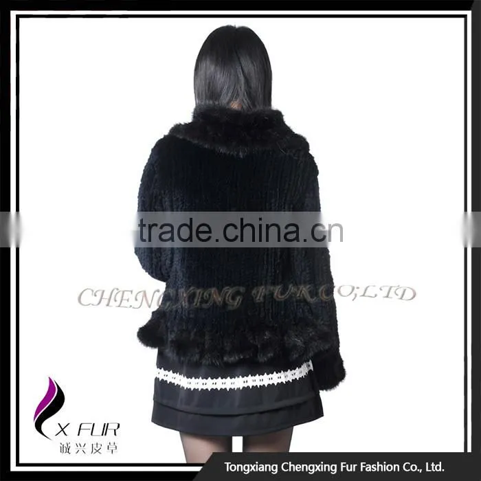 CX-G-A-209 2016 Black Knitted Rex Rabbit Fur Jacket