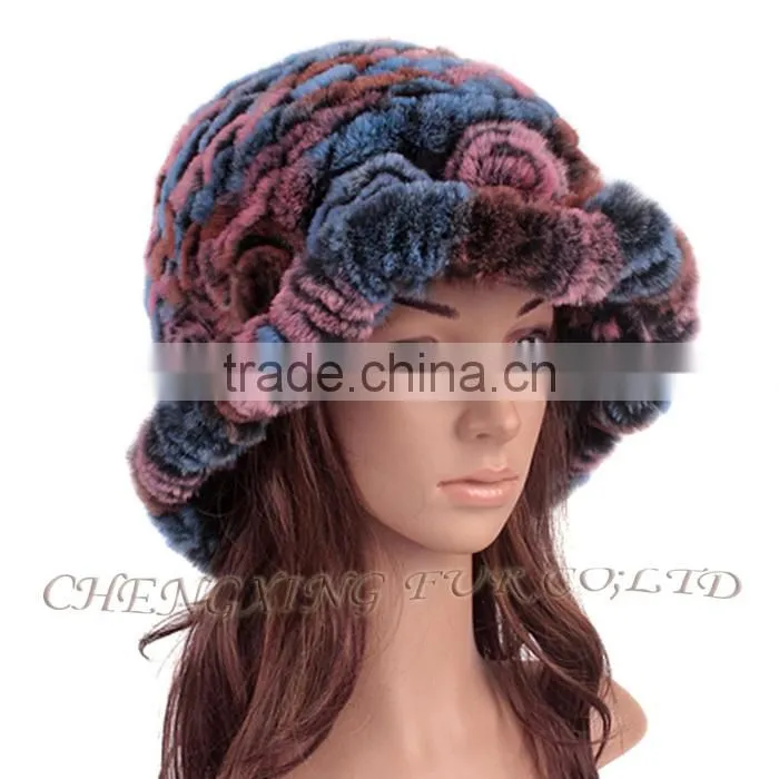 CX-C-195M Fashion Wholesale Hand Knitted Warm Rabbit Fur Winter Woman Hat