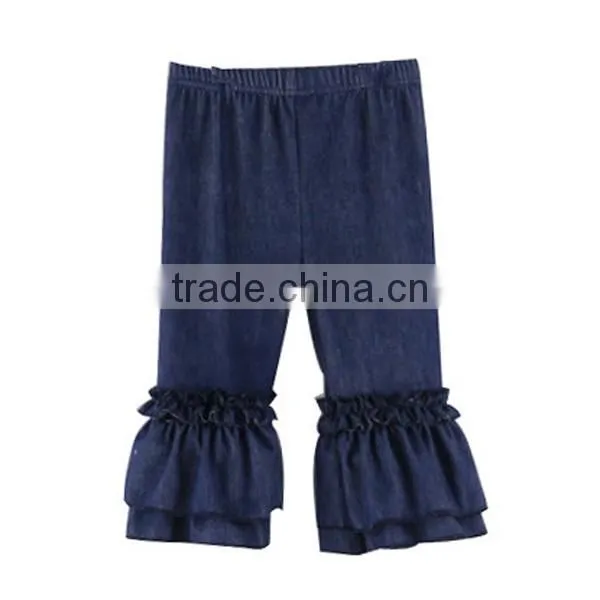 2015 wholesale organic baby wear winter triple ruffle pants jean and leather pants